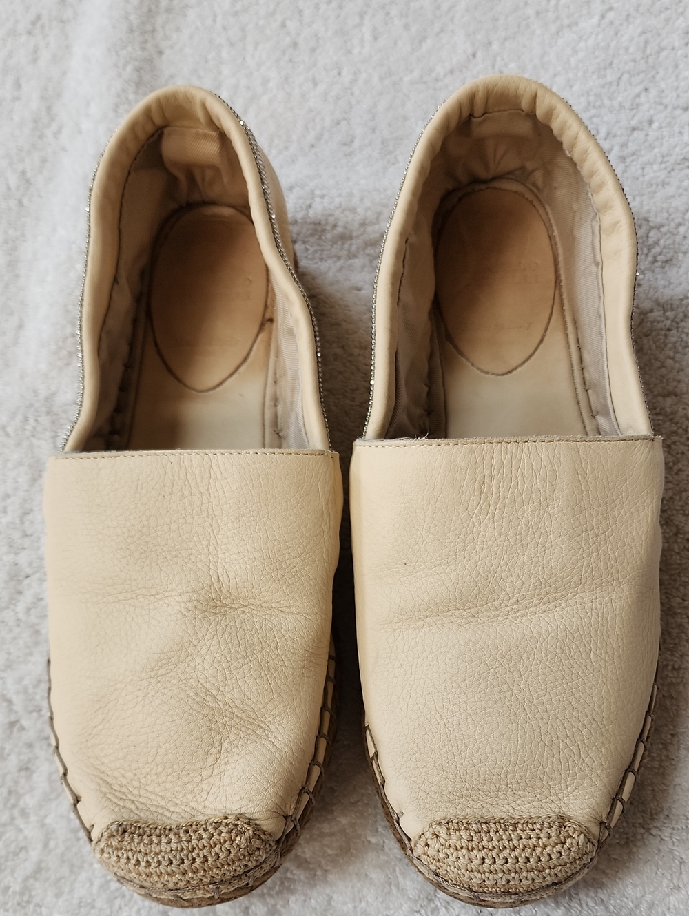 Brunello Cucinelli Women's Cream Leather Slip-On Espadrilles Size 7.5 Preowned